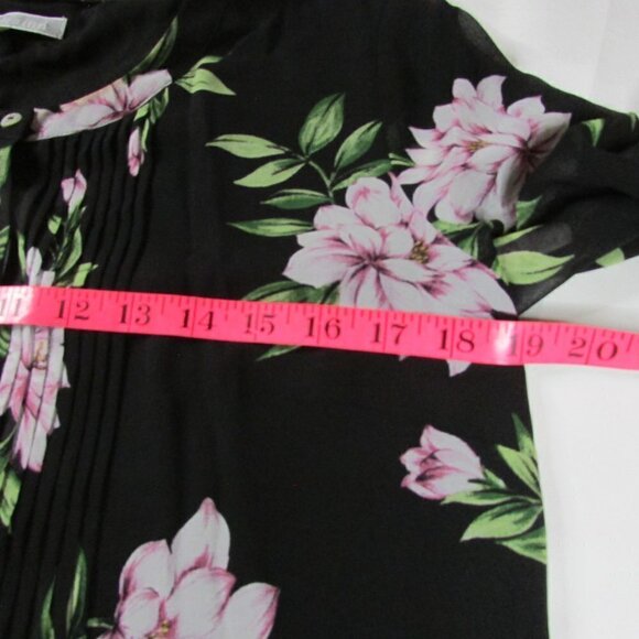 NWT Women's Small Daniel Rainn Long Sleeve Sheer Pleated Blouse - Black Floral - Picture 4 of 6